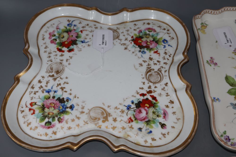 A late Meissen rectangular dish, a Meissen style square dish and a French porcelain tray (3)